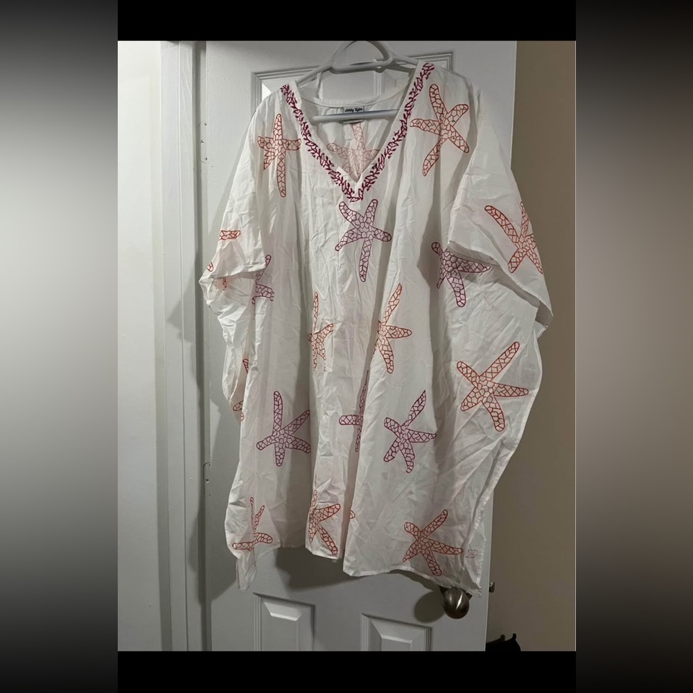 Ashley Taylor 100% cotton White Starfish-Print Tunic OS
